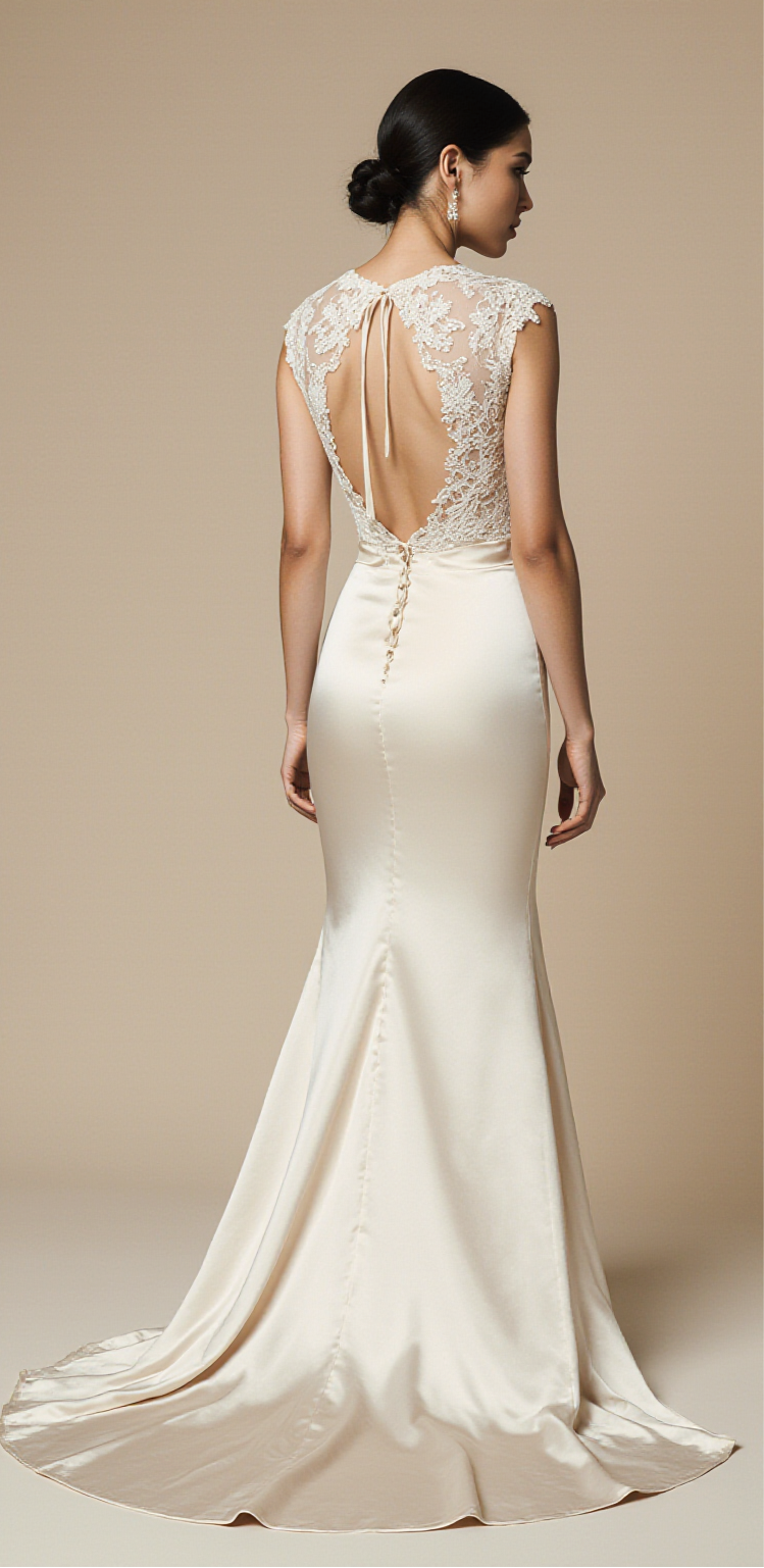 A-Line Satin Wedding Dress with Lace Bodice and Open Back – Elegant Ivory Bridal Gown for Modern Brides | Maison Bridal