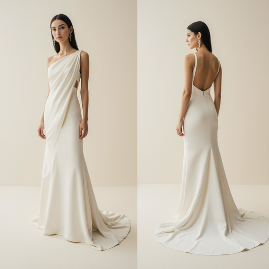 Elegant Asymmetric Satin Wedding Dress – Minimalist One-Shoulder Bridal Gown | Maison Bridal