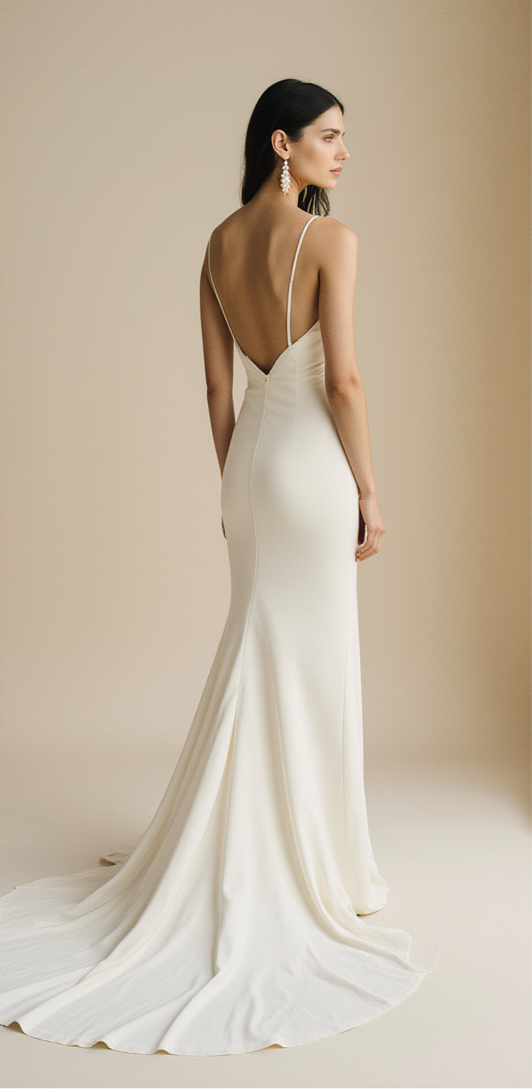 Ivory Satin Wedding Dress with Thin Straps – Sweetheart Neckline, Front Slit & Backless Mermaid Silhouette with Chapel Train | Maison Bridal