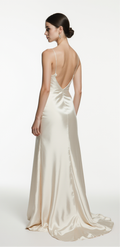 Silky Satin A-Line Wedding Dress with Spaghetti Straps, Side Bow & Open Back – Elegant Minimalist Ivory Bridal Gown | Maison Bridal