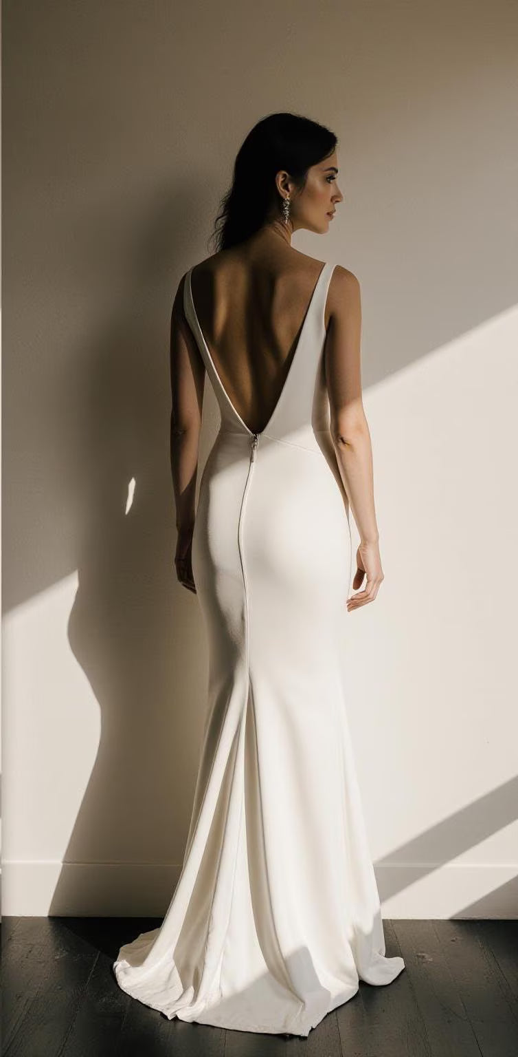 Satin Off-Shoulder Wedding Dress – Elegant Draped Mermaid Bridal Gown with Corset & Train | Maison Bridal