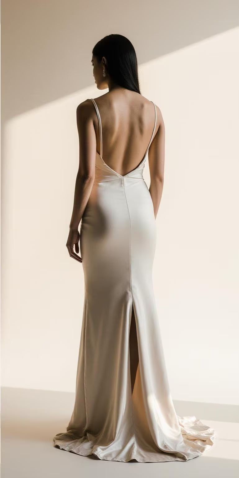 Satin Corset Wedding Dress – Elegant Off-Shoulder Mermaid Bridal Gown with Pleated Bodice & Train | Maison Bridal